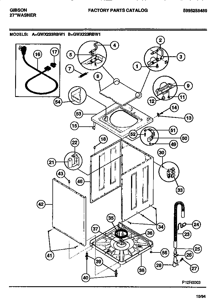 Gibson GWX223RBW1 cabinet, top panel, base diagram