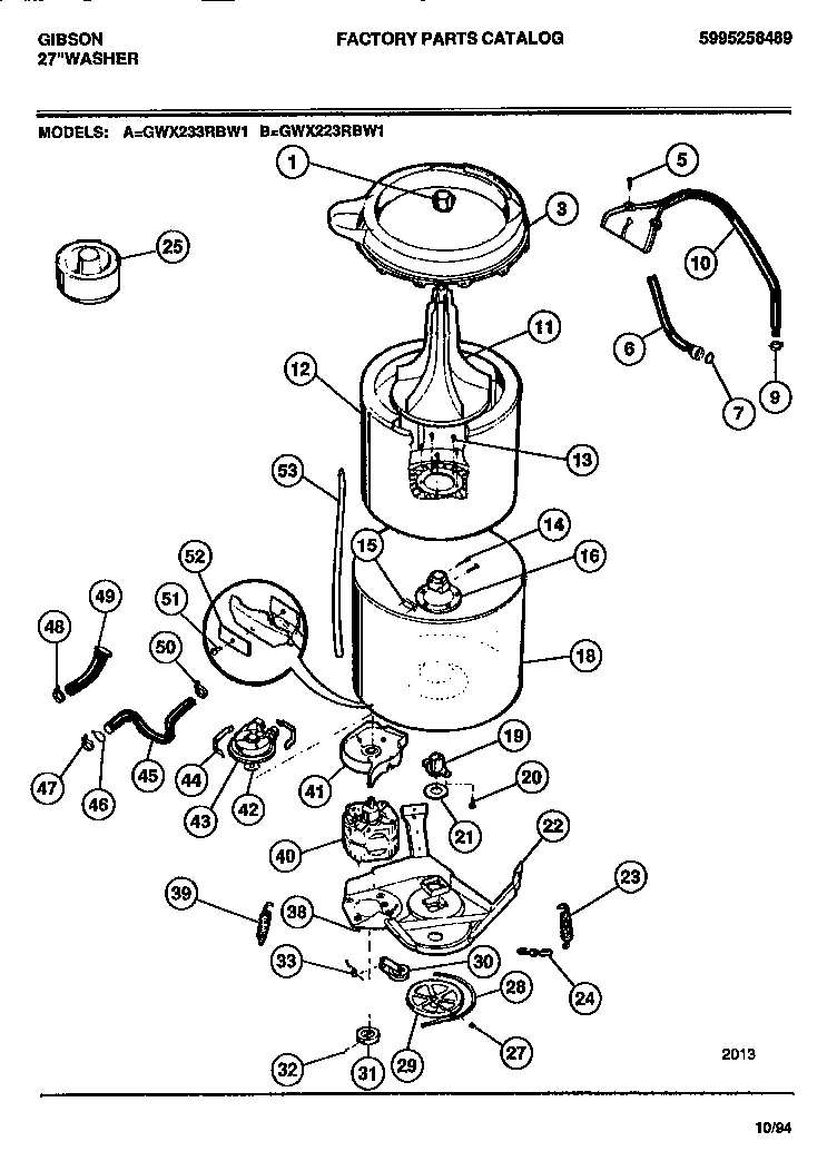 Gibson GWX223RBW1 tubs, hoses, motor diagram