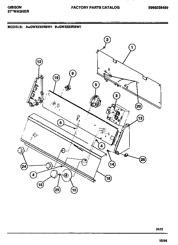 Gibson GWX223RBW1 console & controls diagram