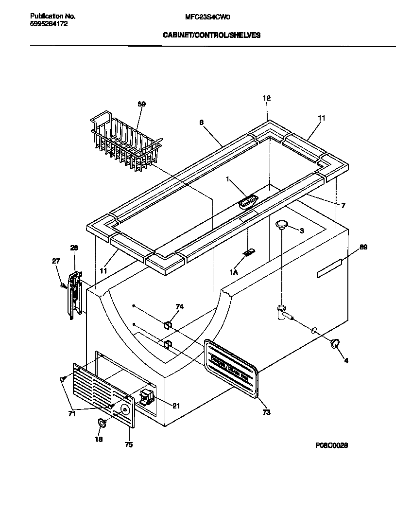 Universal/Multiflex (Frigidaire) MFC23S4CW0 cabinet/control/shelves diagram