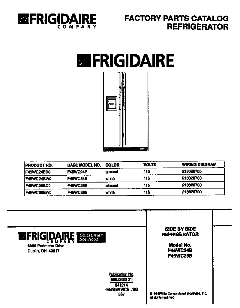Frigidaire F45WC24BD0 front cover diagram