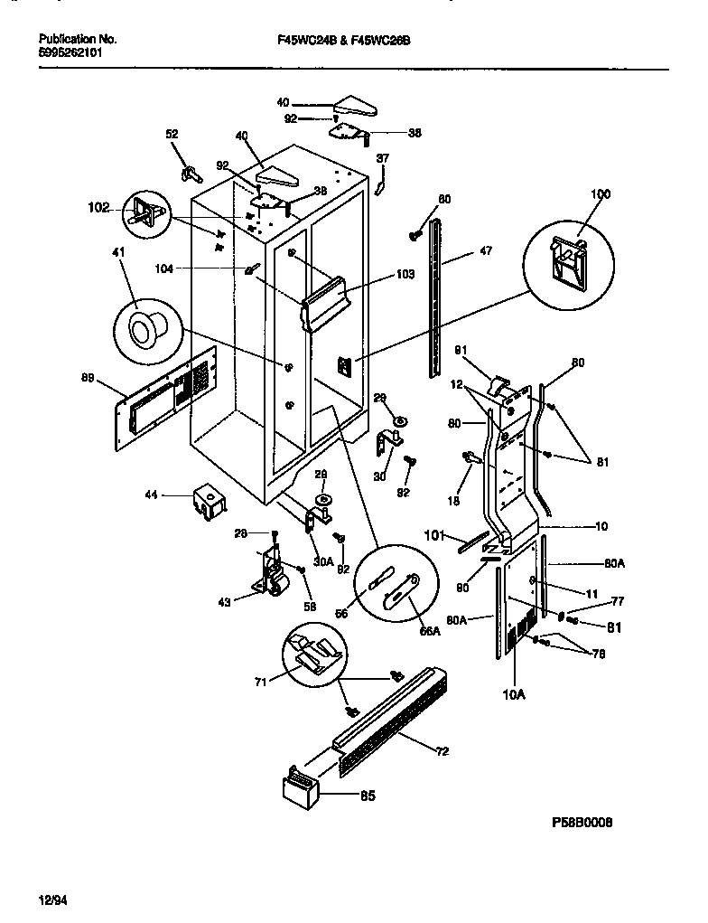 Frigidaire F45WC24BD0 cabinet, light shields, mullion diagram