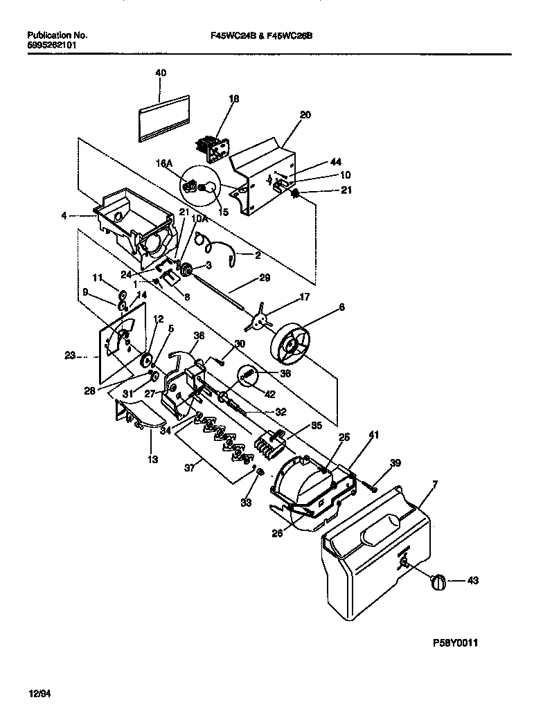 Frigidaire F45WC24BD0 ice container & dispenser drive diagram