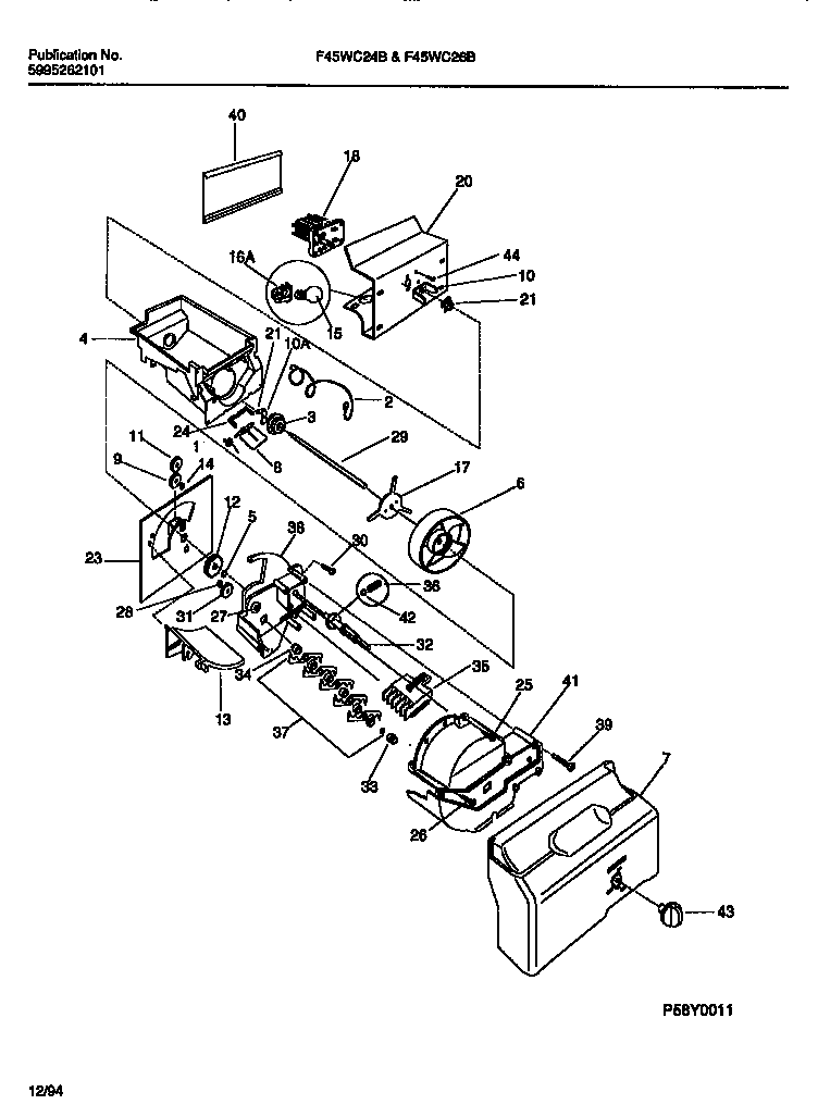 Frigidaire F45WC24BD0 ice container & dispenser drive diagram
