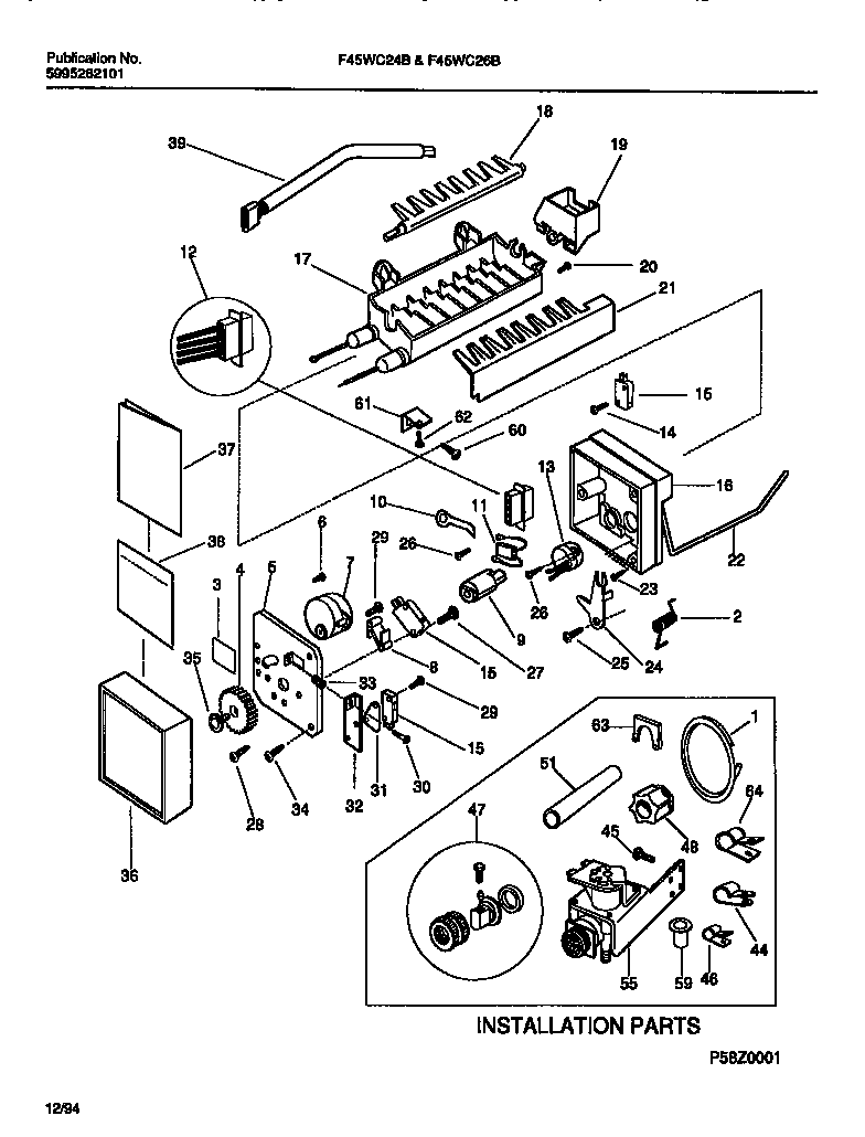Frigidaire F45WC24BD0 ice maker components & installation parts diagram