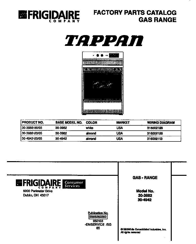 Tappan 30-3982-00-05 cover diagram