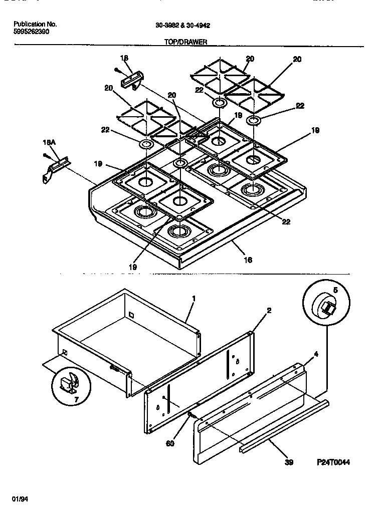 Tappan 30-3982-00-05 top/drawer diagram