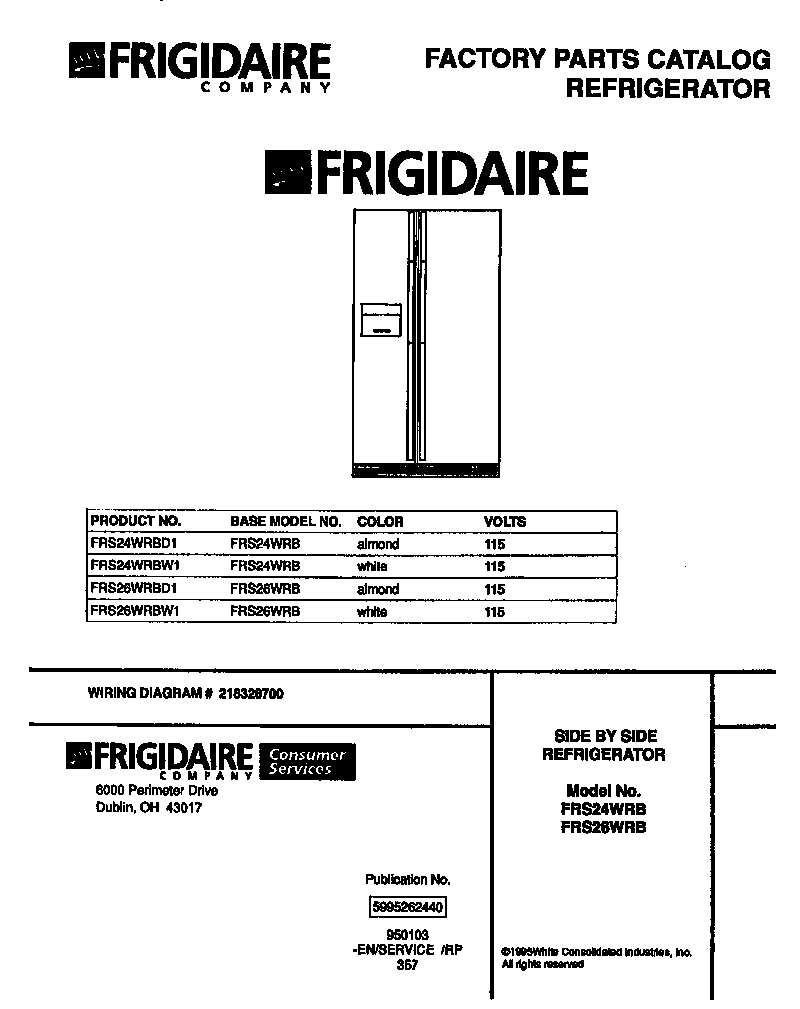 Frigidaire FRS26WRBW1 front cover diagram