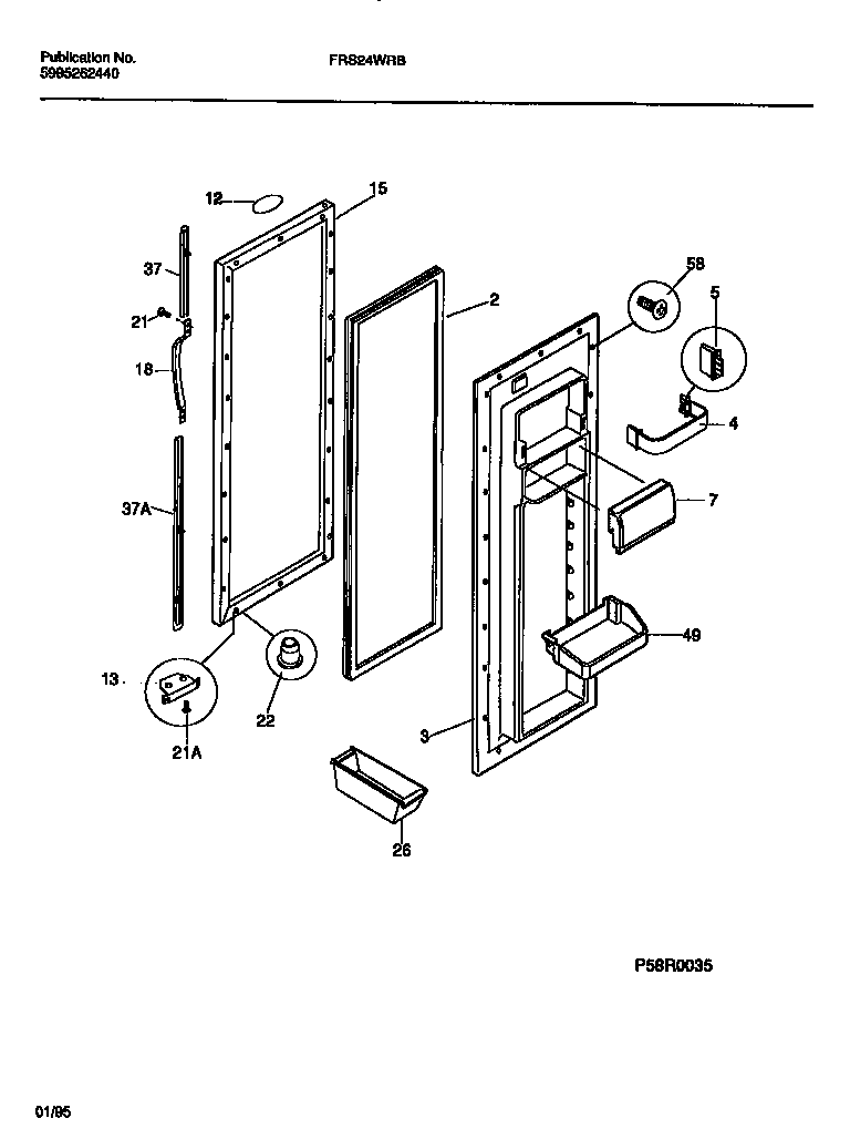 Frigidaire FRS26WRBW1 refrigerator door diagram