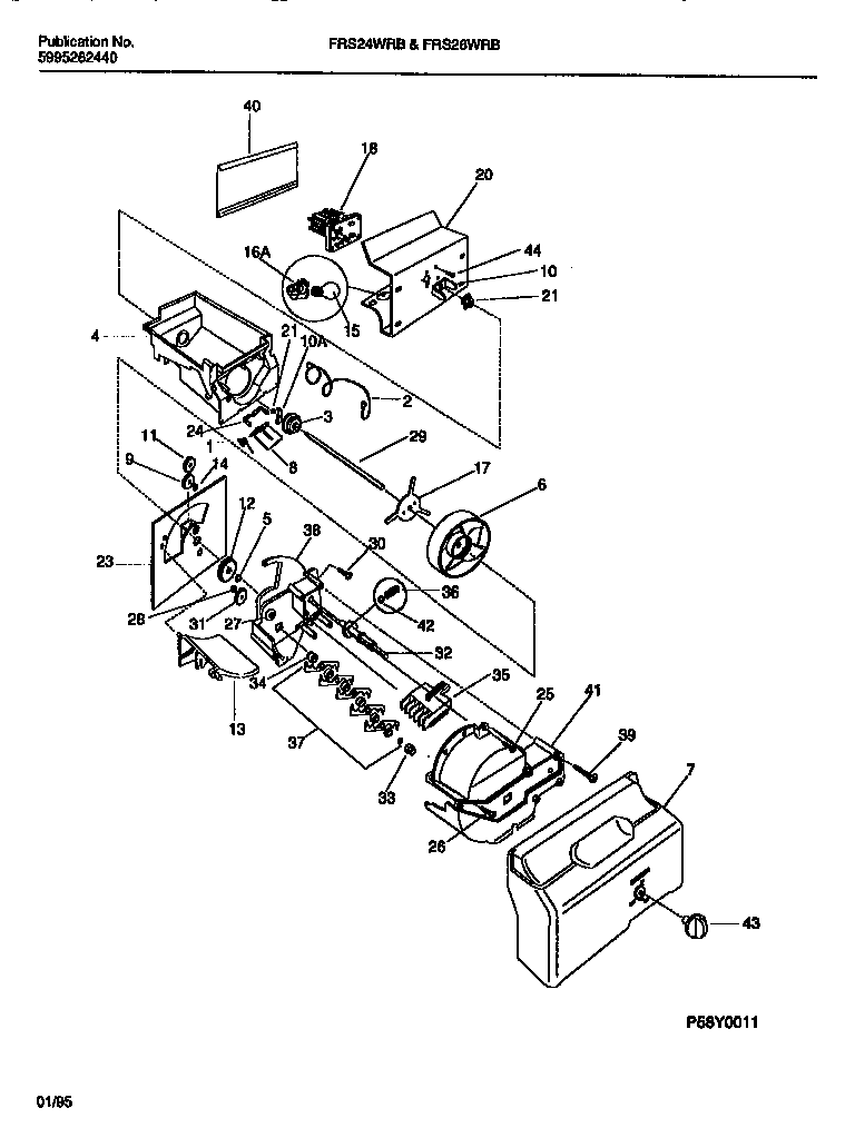 Frigidaire FRS26WRBW1 ice container & dispenser  drive diagram