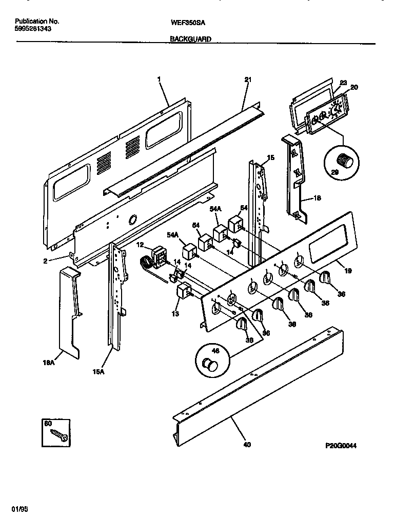 White-Westinghouse WEF350SAWA backguard diagram