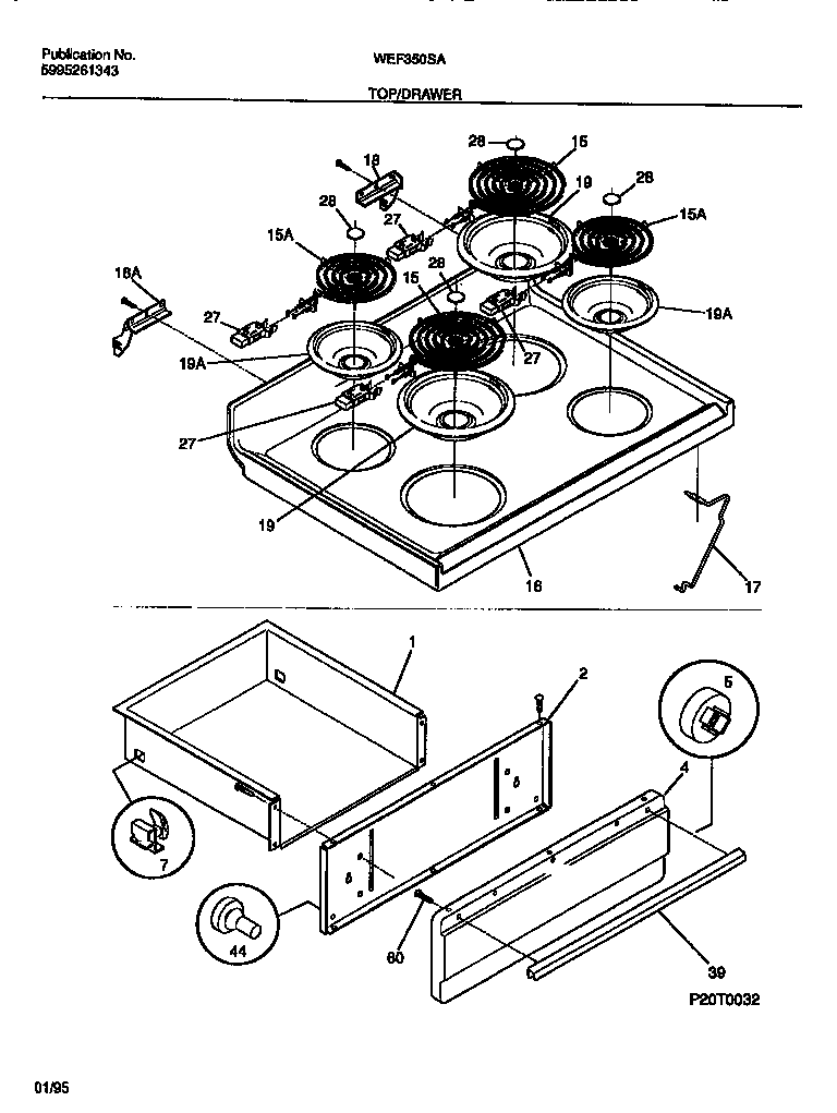 White-Westinghouse WEF350SAWA top/drawer diagram