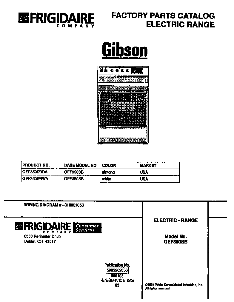Gibson GEF350SBDA front cover diagram
