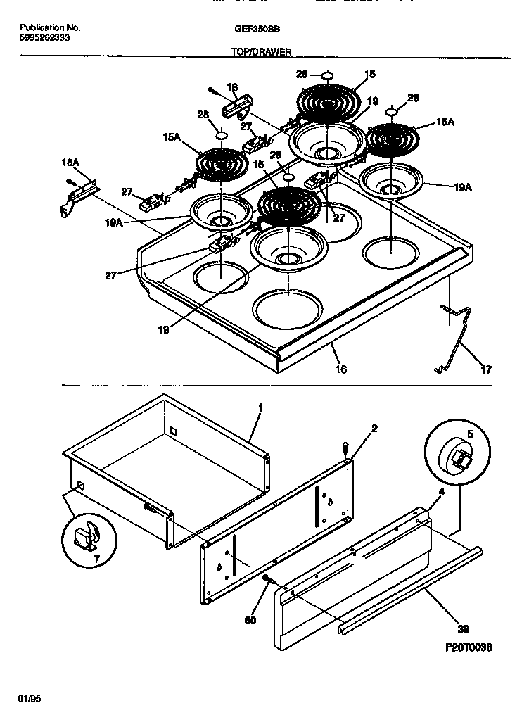 Gibson GEF350SBDA top/drawer diagram