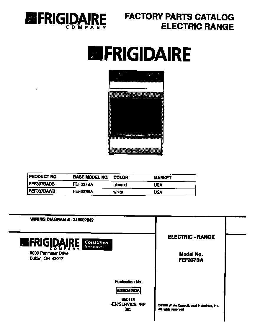 Frigidaire FEF337BADB cover diagram