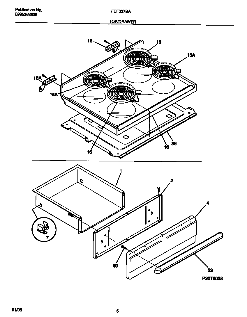 Frigidaire FEF337BADB top/drawer diagram