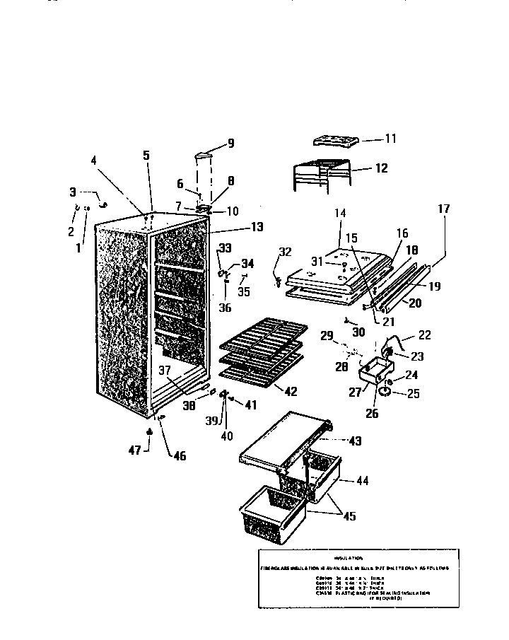 White-Westinghouse RT142GCW3 cabinet, shelves, divider, fan diagram