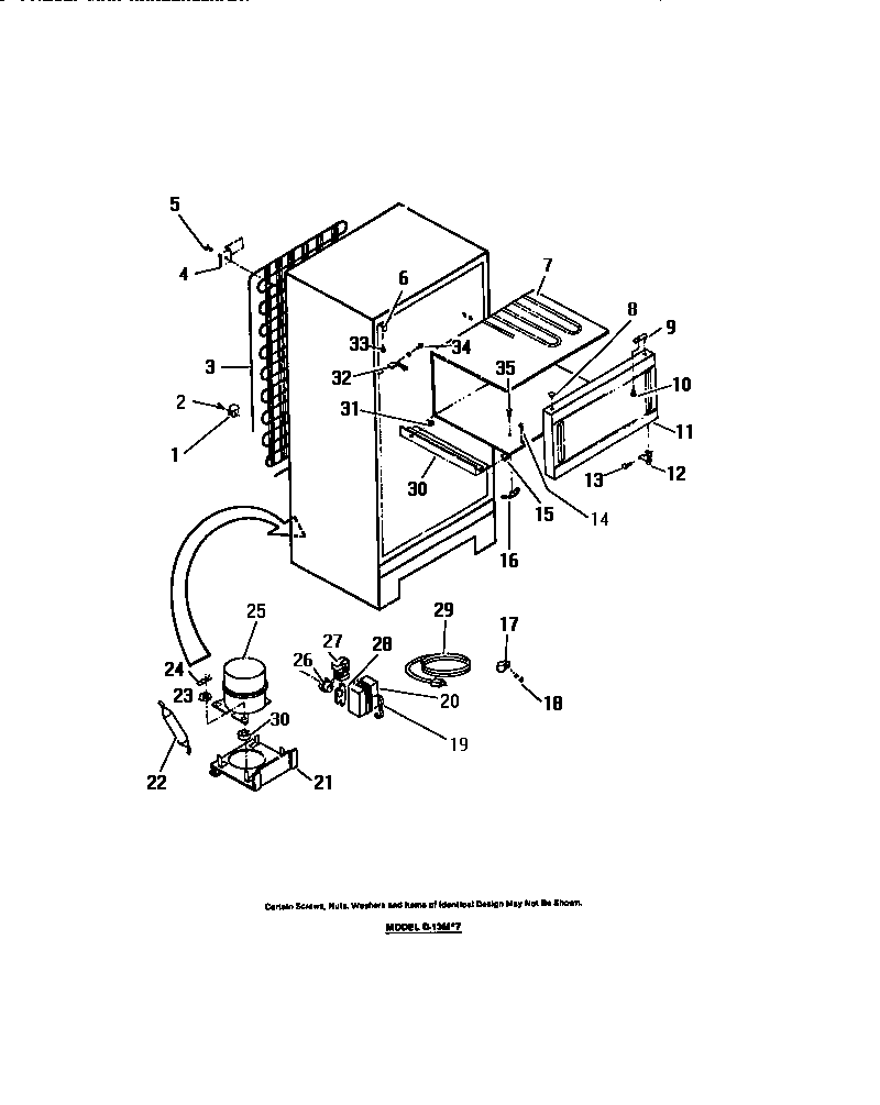 Frigidaire D13MW7 compressor, condenser, evaporator diagram