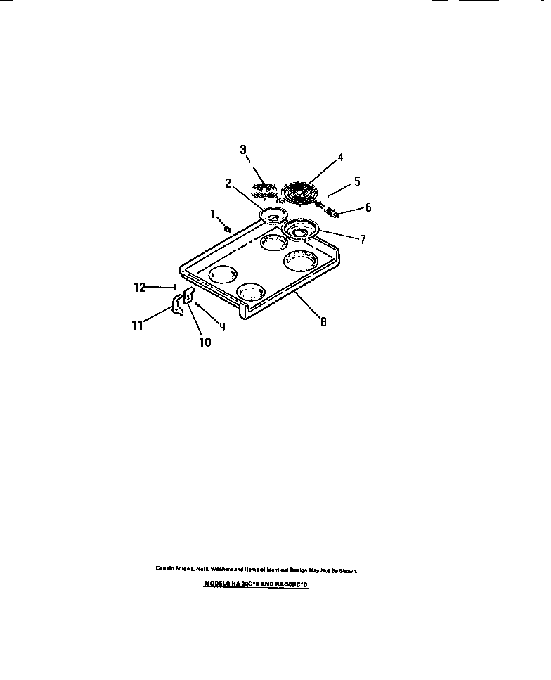 Frigidaire RA30BCH0 cook top, surface units, drip pans diagram