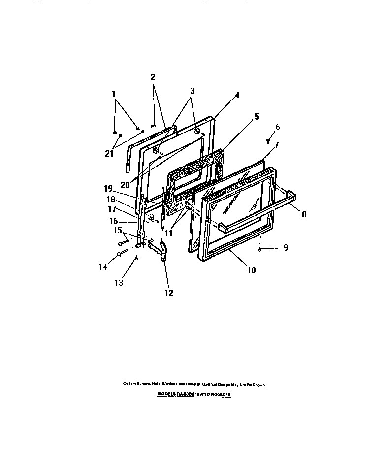 Frigidaire RA30BCH0 oven door panels diagram