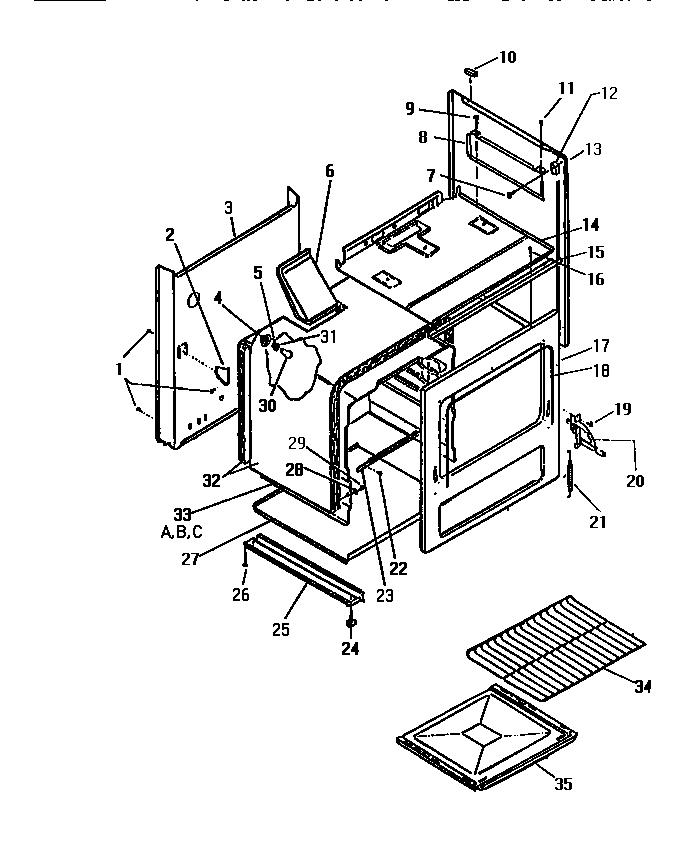 White-Westinghouse GF410HXV2 body, side panels diagram