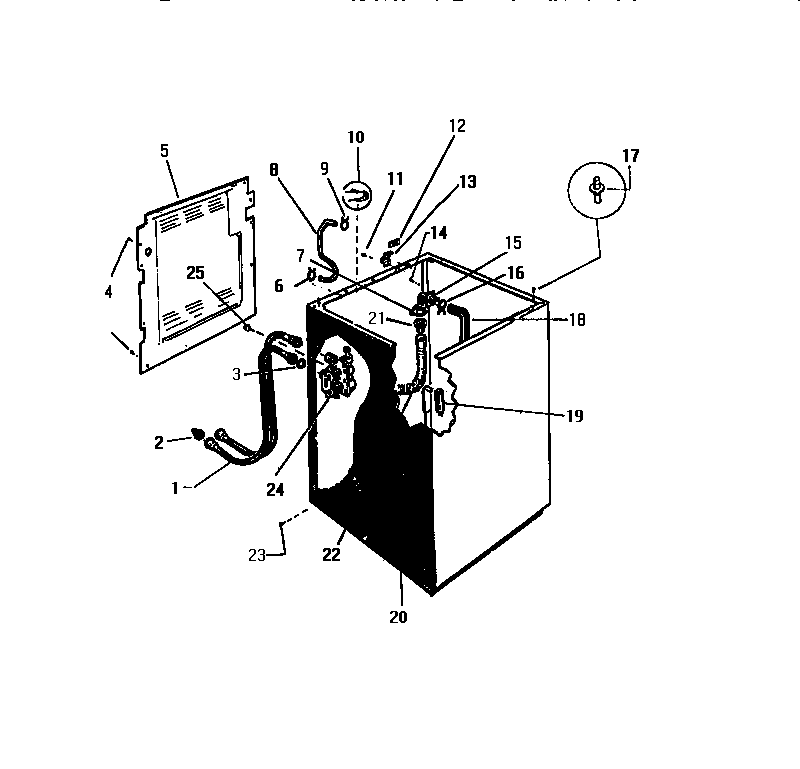 White-Westinghouse LA500JXV3 cabinet, hoses diagram