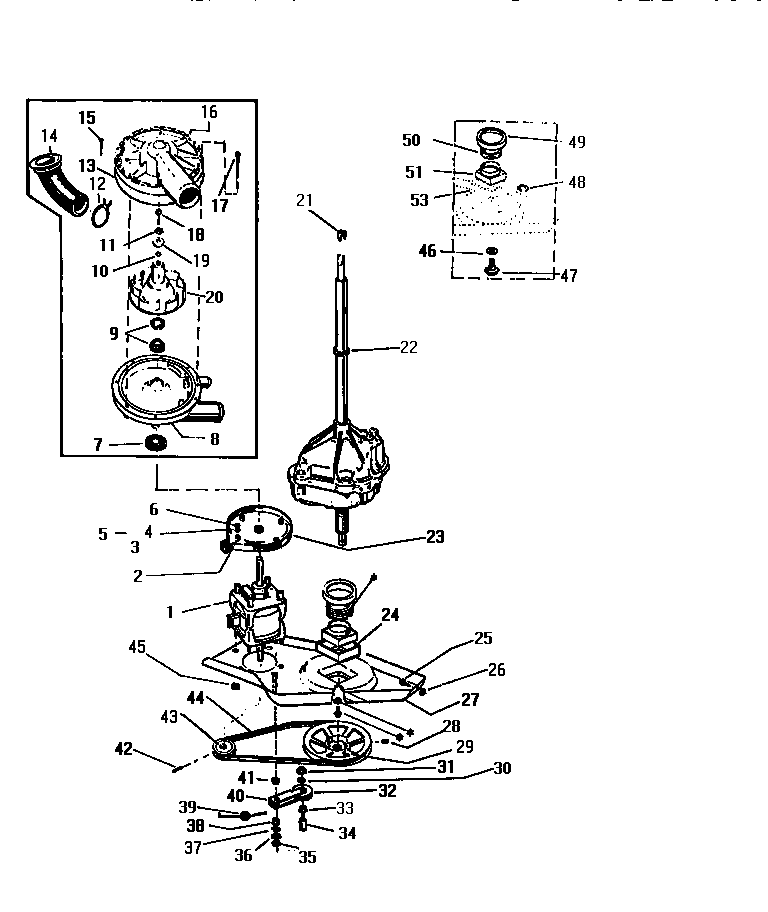 White-Westinghouse LA500JXV3 drive motor & pump assembly diagram