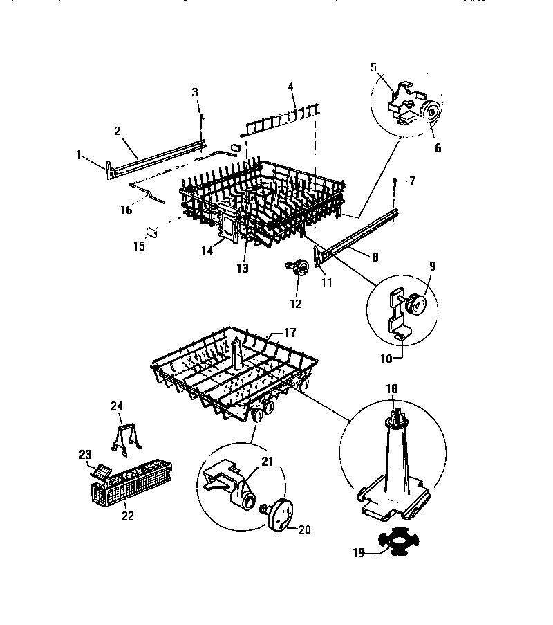 White-Westinghouse SU770JXR1 racks & wash tower diagram
