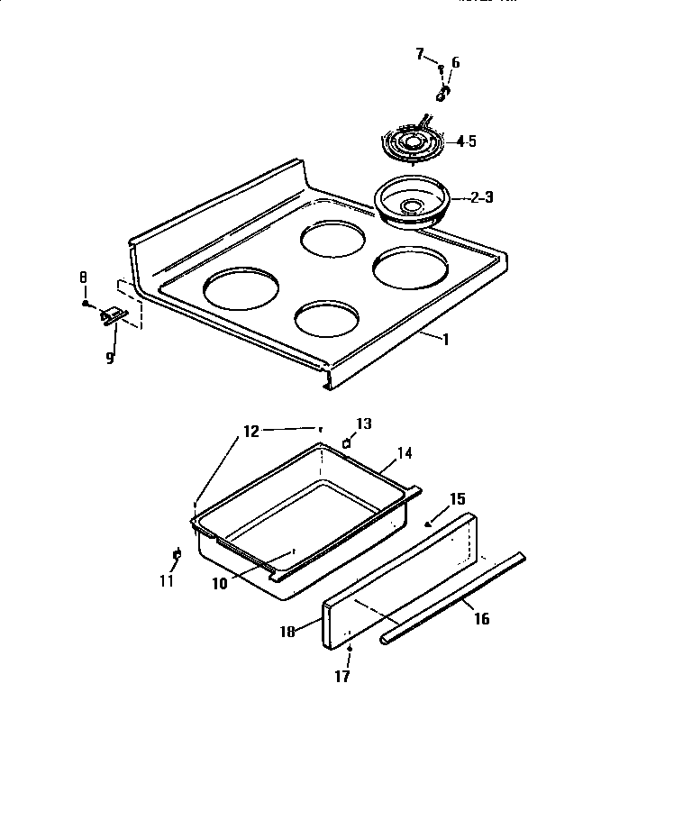 White-Westinghouse KF520GDH0 top, drawer diagram