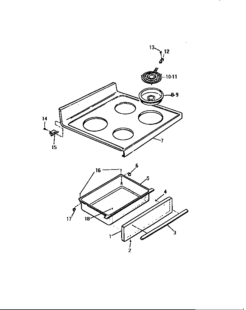 White-Westinghouse KF450GDV0 top, drawer diagram