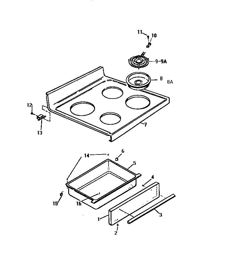 White-Westinghouse KF650GDF1 top, drawer diagram