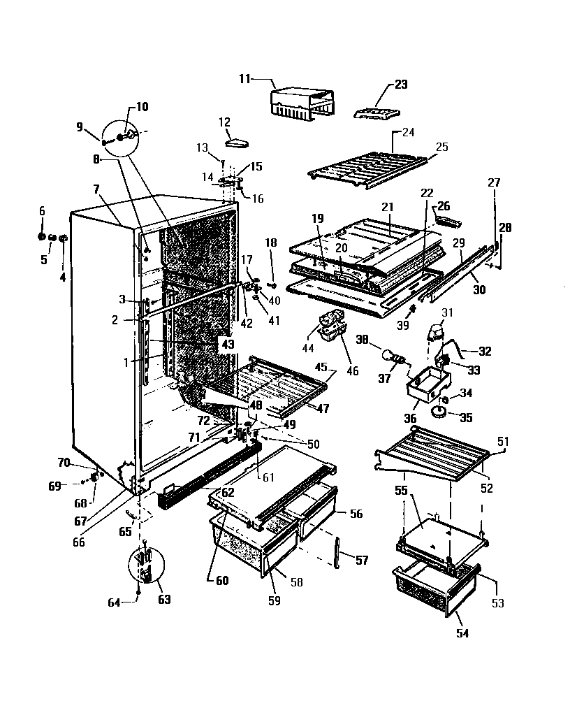 White-Westinghouse RT196GCW2 cabinet, shelves, divider diagram