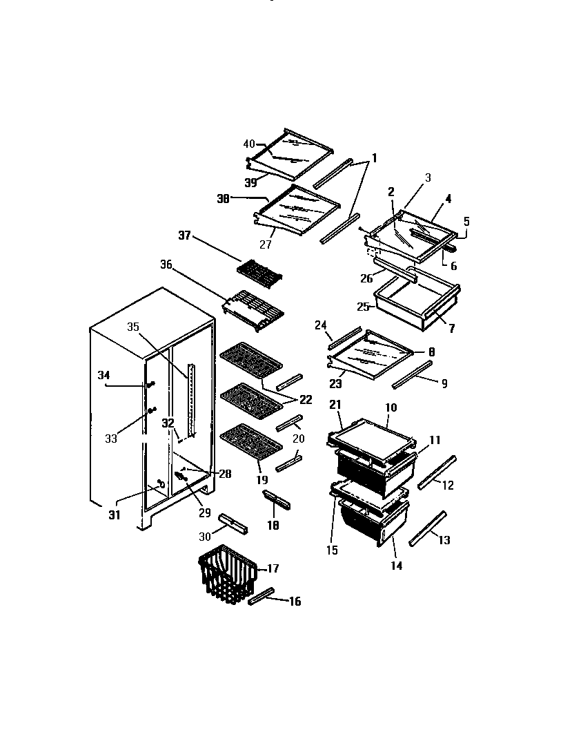White-Westinghouse RS249GCF2 shelving diagram