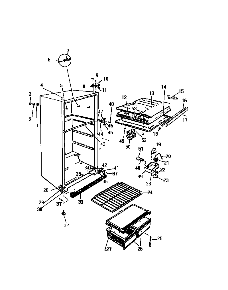 White-Westinghouse RT175GCD0 cabinet, shelves, divider diagram