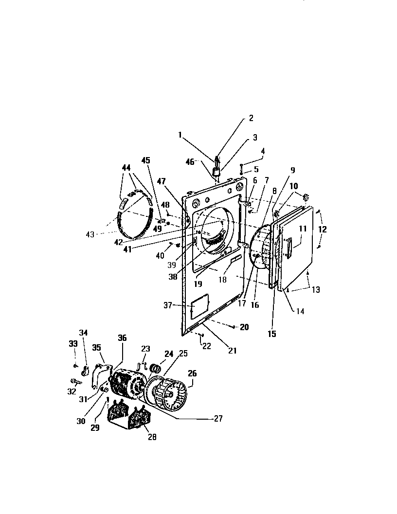 White-Westinghouse DG250EXD1 front panel, door, motor diagram