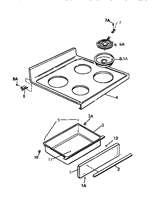 White-Westinghouse KF560GDD3 top, drawer diagram