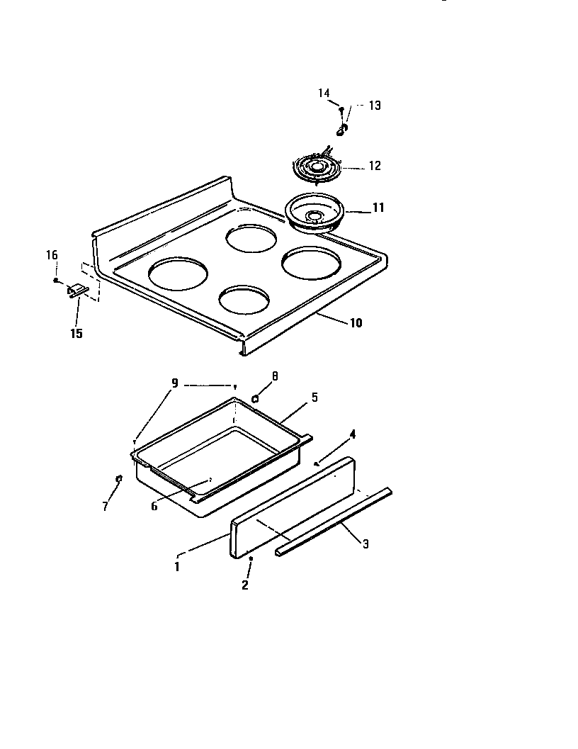 White-Westinghouse KF400GDW2 top, drawer diagram