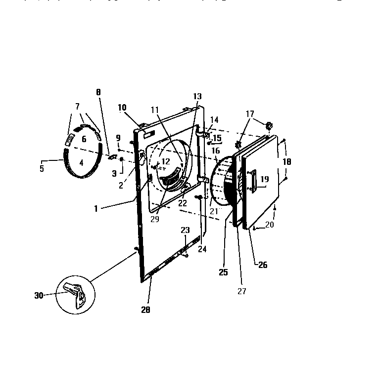 White-Westinghouse DE500JDD1 front panel, door diagram