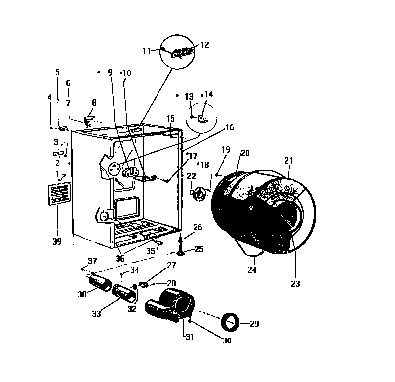 White-Westinghouse DE500JDD1 cabinet & drum diagram