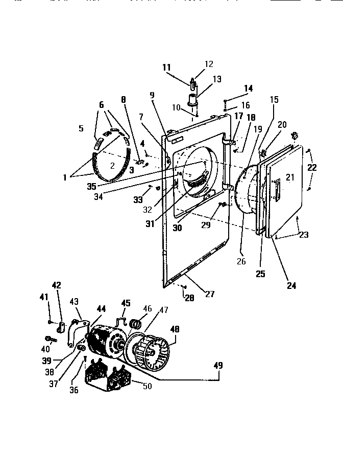 White-Westinghouse DE800EDD1 front panel, door & motor diagram