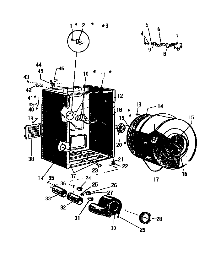 White-Westinghouse DE800EDD1 cabinet & drum diagram