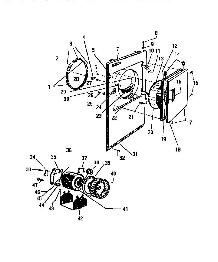 White-Westinghouse DE651EDH4 front panel, door & motor diagram