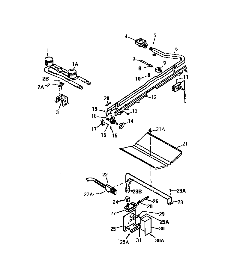 White-Westinghouse GF521HXD0 burner assembly diagram
