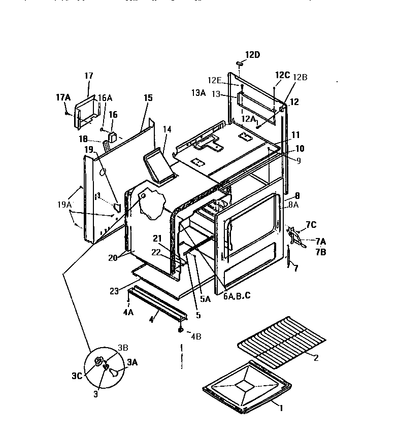 White-Westinghouse GF830HXW3 oven cavity & body diagram