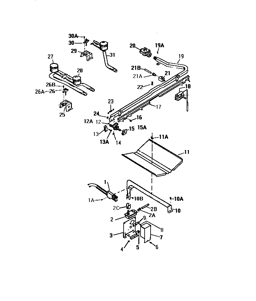 White-Westinghouse GF716HXV2 burner assembly diagram