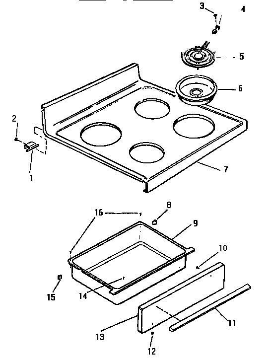 White-Westinghouse KF440GDV2 top, drawer diagram