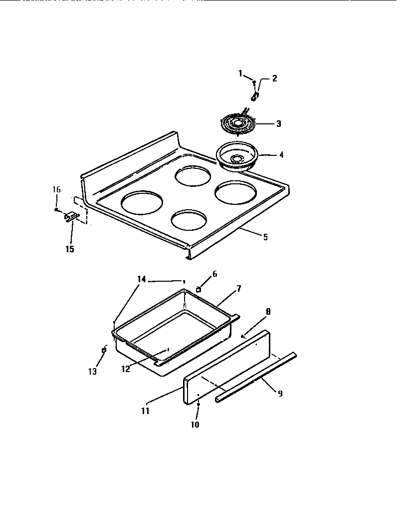 White-Westinghouse KF460GDV1 top, drawer diagram