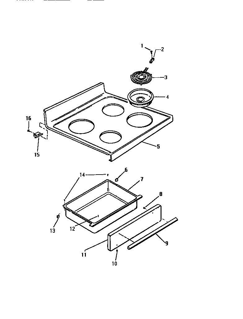 White-Westinghouse KF440GDF0 top, drawer diagram