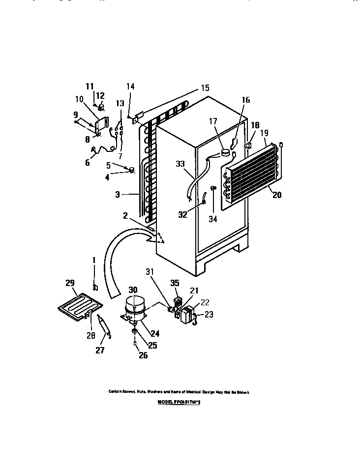 Frigidaire FPCI21TMH3 compressor, condenser, evaporator diagram