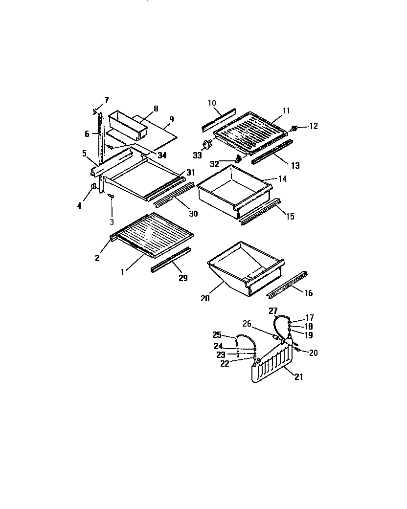 Frigidaire FPE26VWCL1 interior food compartment diagram